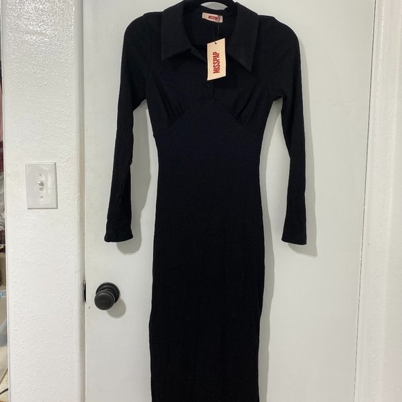 Premium Ribbed Collared Midi Dress - Picture 1 of 5